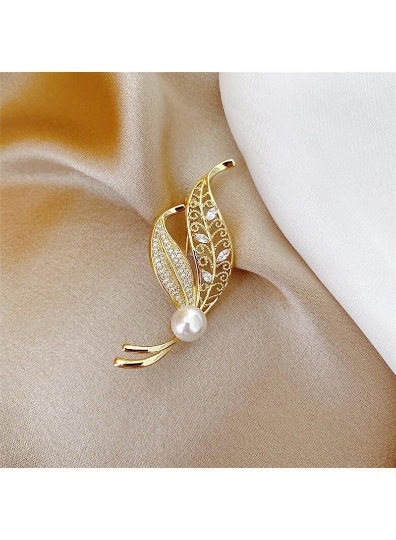 Pearl Leaf Brooch, High-end Small Fragrance Pin,  Fashion Accessories for Women  - Image 1