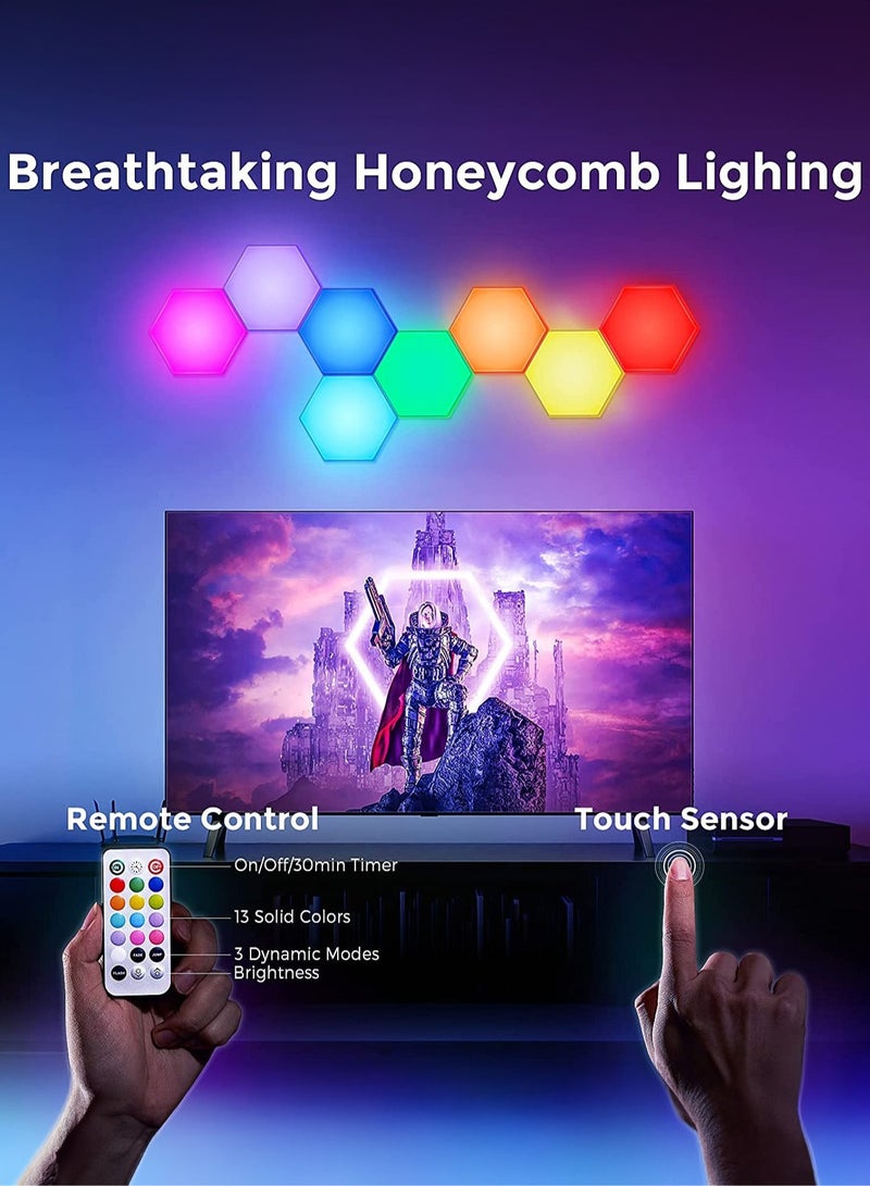 Roman Gifts 6 Pieces Hexagon RGB Lights Honeycomb Wall Lights Upgrade Touch Sensitive DIY Splicing Lights Creative Geometry Assembly LED Night Light for Home Office Hotel Bar Festive Gift - Image 1