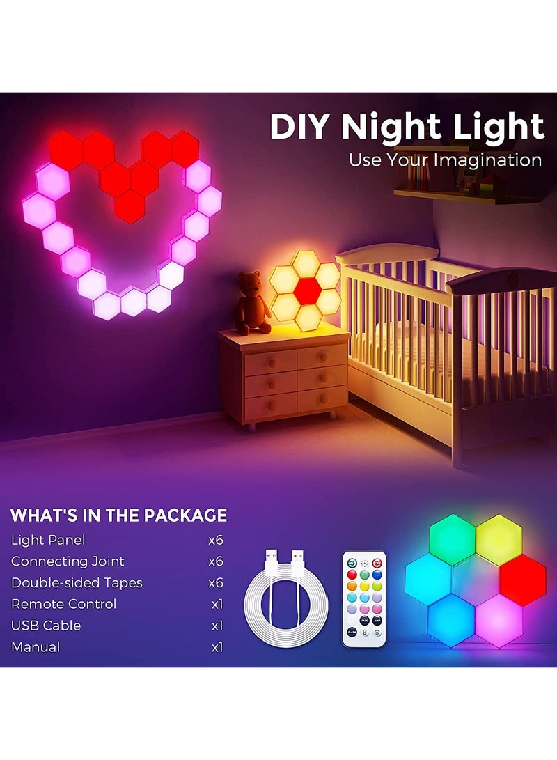 Roman Gifts 6 Pieces Hexagon RGB Lights Honeycomb Wall Lights Upgrade Touch Sensitive DIY Splicing Lights Creative Geometry Assembly LED Night Light for Home Office Hotel Bar Festive Gift - Image 4
