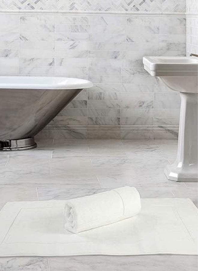 Pearl Coast حصيرة استحمام قطنية فاخرة 50x80 سم – 860 غم/م²، تصميم بإطار – أبيض، عبوة من 2 - Image 4