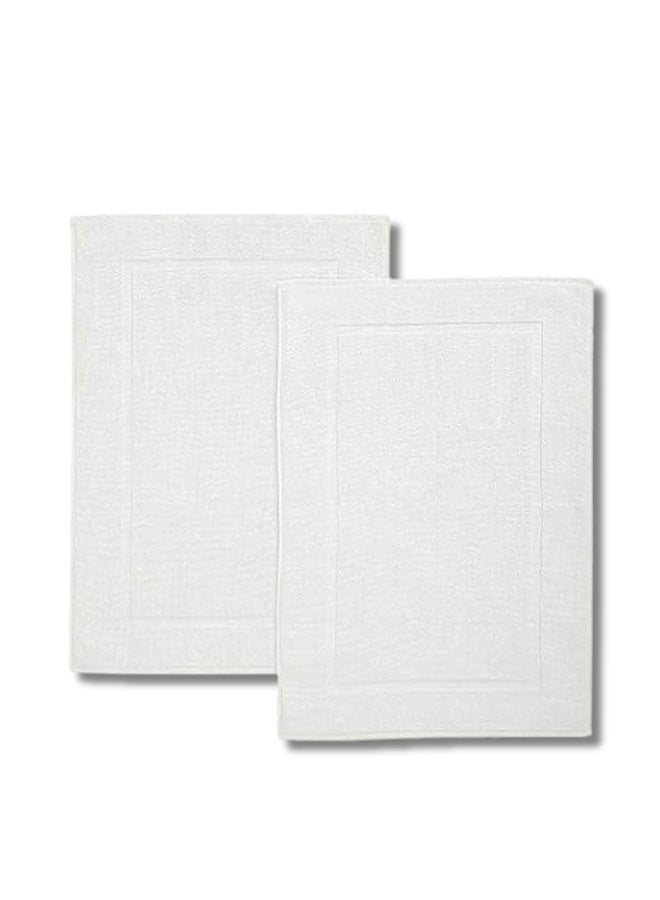 Pearl Coast حصيرة استحمام قطنية فاخرة 50x80 سم – 860 غم/م²، تصميم بإطار – أبيض، عبوة من 2 - Image 1