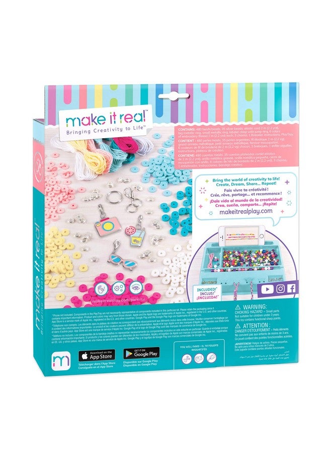 Make It Real Summer Vibes Heishi Bead Bracelets Diy Charm Bracelet Making Kit With Case Friendship Bracelet Kit With Beads Charms & Thread Arts & Crafts Bead Kit For Girls Makes 5 Bracelets - Image 3