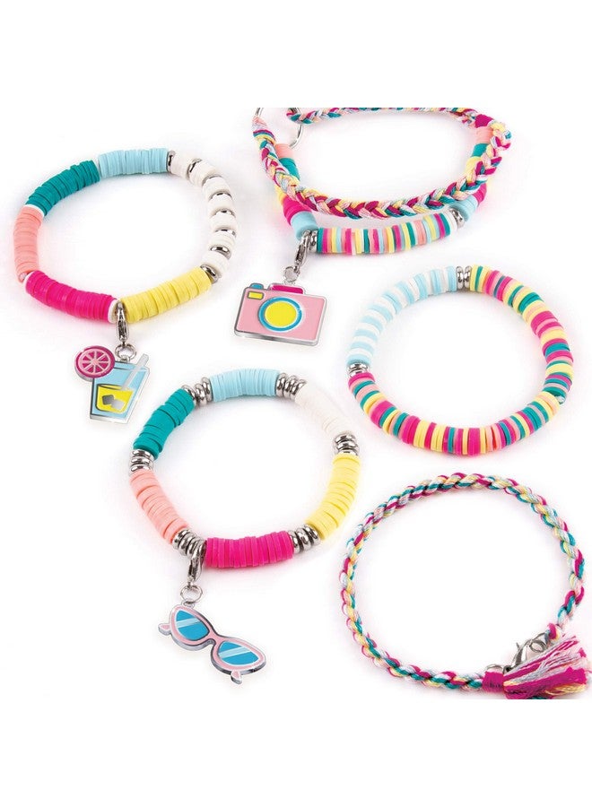 Make It Real Summer Vibes Heishi Bead Bracelets Diy Charm Bracelet Making Kit With Case Friendship Bracelet Kit With Beads Charms & Thread Arts & Crafts Bead Kit For Girls Makes 5 Bracelets - Image 5