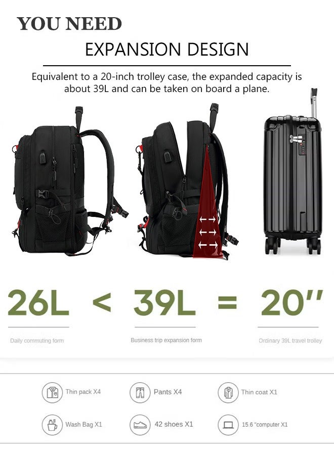 Generic - Men's Travel Backpack Multi Purpose Large Capacity Laptop Backpack with Independent Shoe Compartment Short Distance Luggage Bag Daypack for Business Camping Climbing Sports - Image 1