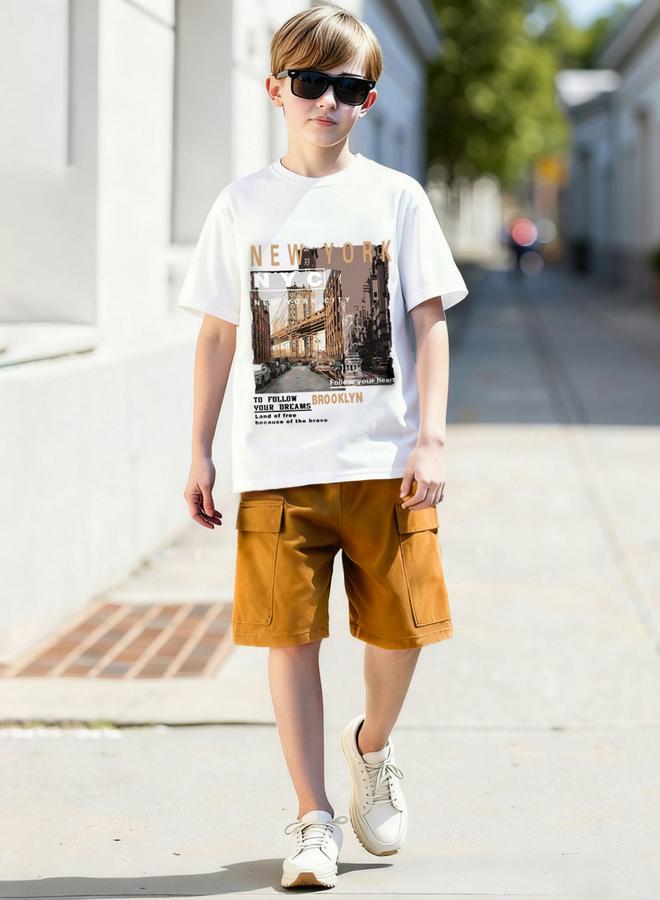 Take Two Teen Boys Graphic Print T-Shirt And Cargo Shorts Set - Image 1
