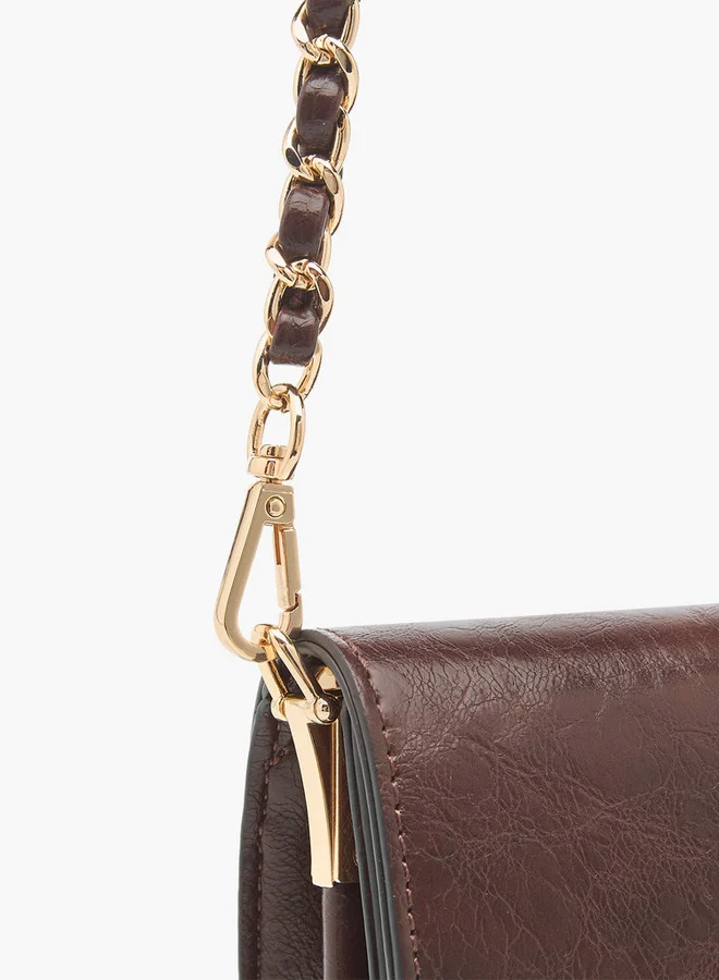 Le Confort Solid Crossbody Bag with Button Closure and Chain Strap