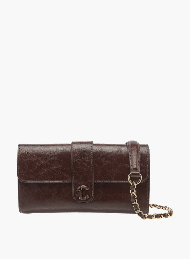 Le Confort Solid Crossbody Bag with Button Closure and Chain Strap