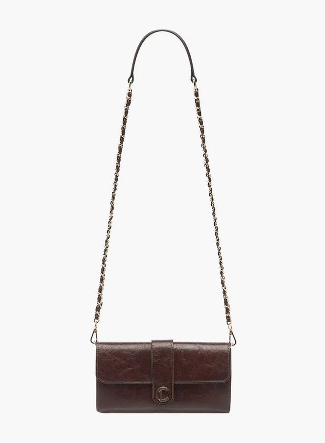 Le Confort Solid Crossbody Bag with Button Closure and Chain Strap
