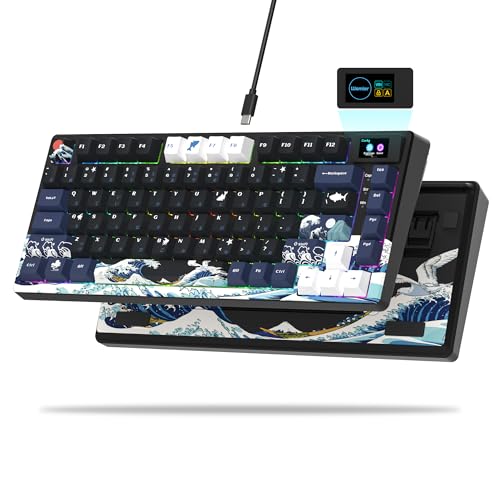 Womier لوحة مفاتيح وومير S-K80 75% مع شاشة وسائط متعددة ملونة، لوحة مفاتيح ميكانيكية للألعاب، سلكية قابلة للتبديل، RGB مخصصة، مثبتة بوسادة، مثبتة مسبقًا للماك/وين، سوداء كاناغاوا - Image 1