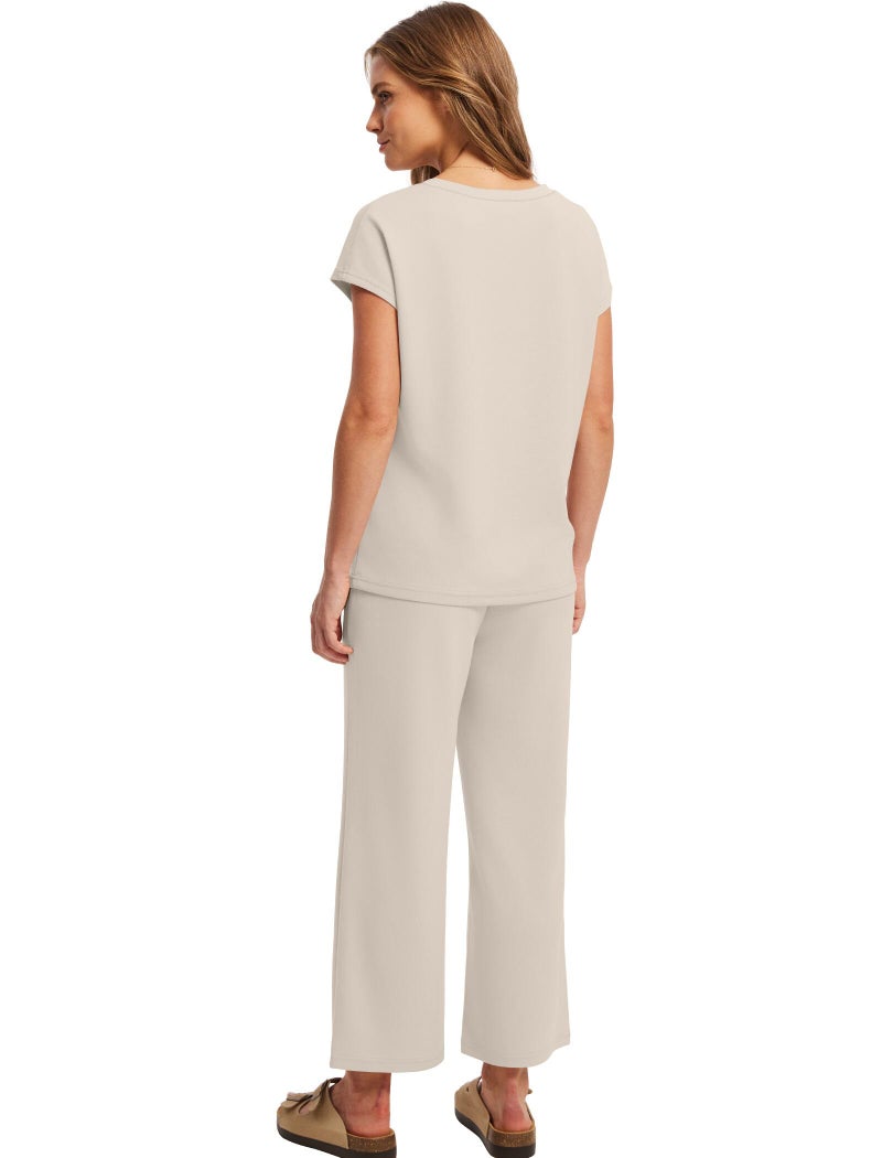 Saloogoe Womens Summer Outfits Plus Size Spring Clothes for Women Resort Wear Cruise Outfits 2025 Matching Sets Women Clothing Wide Leg Pants Cap Sleeve Tops Beige XXL - Image 5