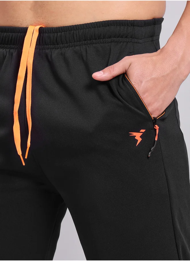Technosport Men Black Solid Elasticated Waistband Track Pants