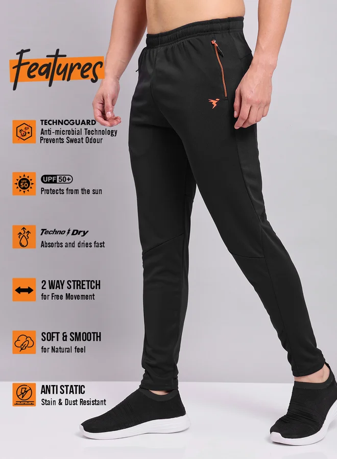 Technosport Men Black Solid Elasticated Waistband Track Pants