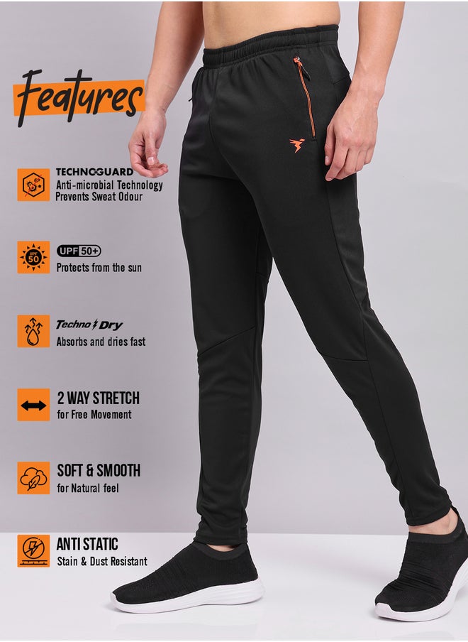 Technosport Men Black Solid Elasticated Waistband Track Pants  - Image 5