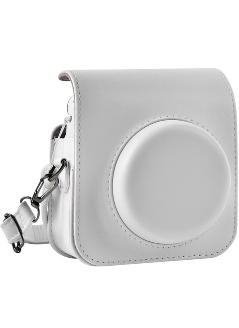 Protective Case Compatible with Instax Mini 12 Instant Camera, Portable Travel Storage Cover Bag for Polaroid Mini 12 with Photos Pocket & Adjustable Shoulder Strap (Box Only)-Ashy White