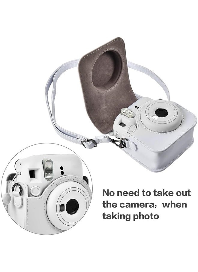 Protective Case Compatible with Instax Mini 12 Instant Camera, Portable Travel Storage Cover Bag for Polaroid Mini 12 with Photos Pocket & Adjustable Shoulder Strap (Box Only)-Ashy White