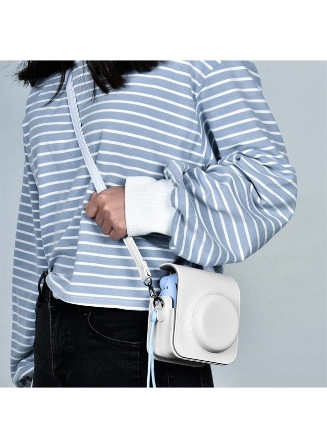 Protective Case Compatible with Instax Mini 12 Instant Camera, Portable Travel Storage Cover Bag for Polaroid Mini 12 with Photos Pocket & Adjustable Shoulder Strap (Box Only)-Ashy White