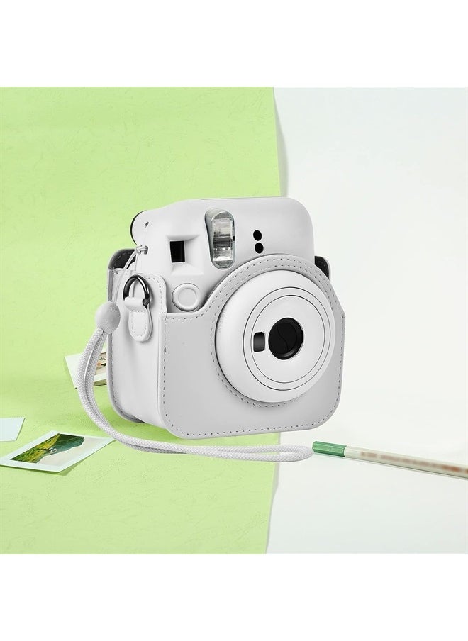 Protective Case Compatible with Instax Mini 12 Instant Camera, Portable Travel Storage Cover Bag for Polaroid Mini 12 with Photos Pocket & Adjustable Shoulder Strap (Box Only)-Ashy White