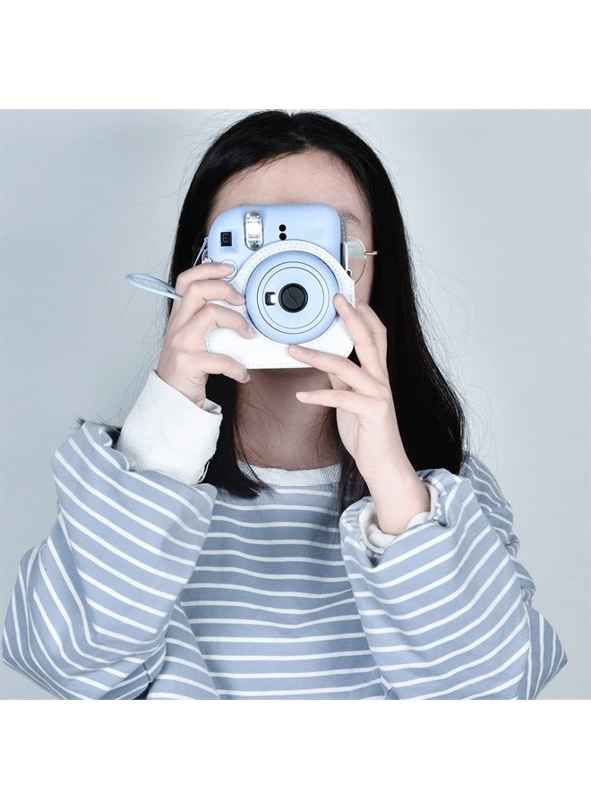 Protective Case Compatible with Instax Mini 12 Instant Camera, Portable Travel Storage Cover Bag for Polaroid Mini 12 with Photos Pocket & Adjustable Shoulder Strap (Box Only)-Ashy White