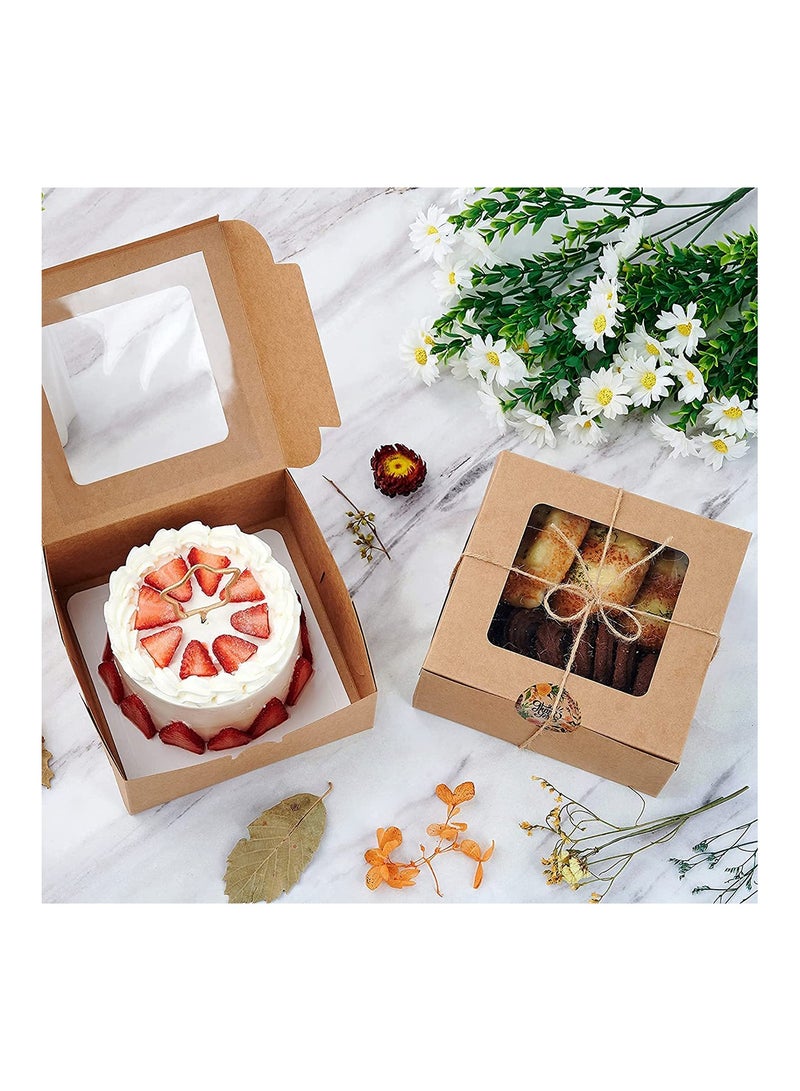 كاست ويف 10 عبوة صناديق المخابز 4x4x2.5 بوصة صندوق كعكة صغير بني صناديق كوكي صغيرة كرافت مع نافذة للكعك و الفطائر و الدونتس - Image 3