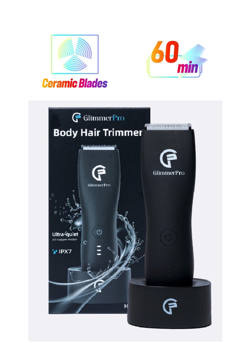 GlimmerPro Body Hair Trimmer, Powerful Low Noise Washable Design With Charging Base Safe For Sensitive Areas - Image 1
