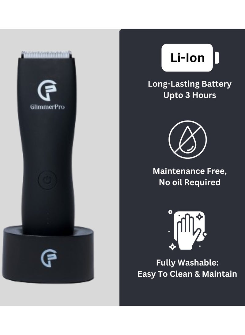 GlimmerPro Body Hair Trimmer, Powerful Low Noise Washable Design With Charging Base Safe For Sensitive Areas - Image 2