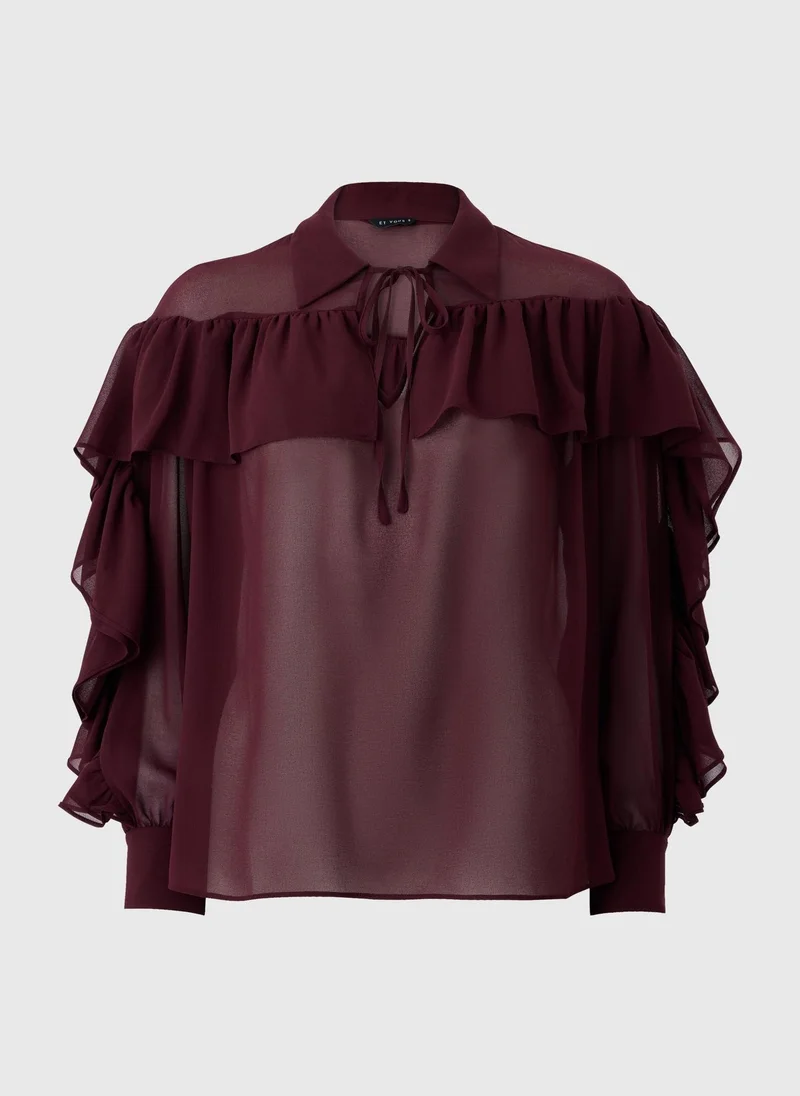 ماتلان Et Vous Burgundy Frill Long Sleeve Blouse