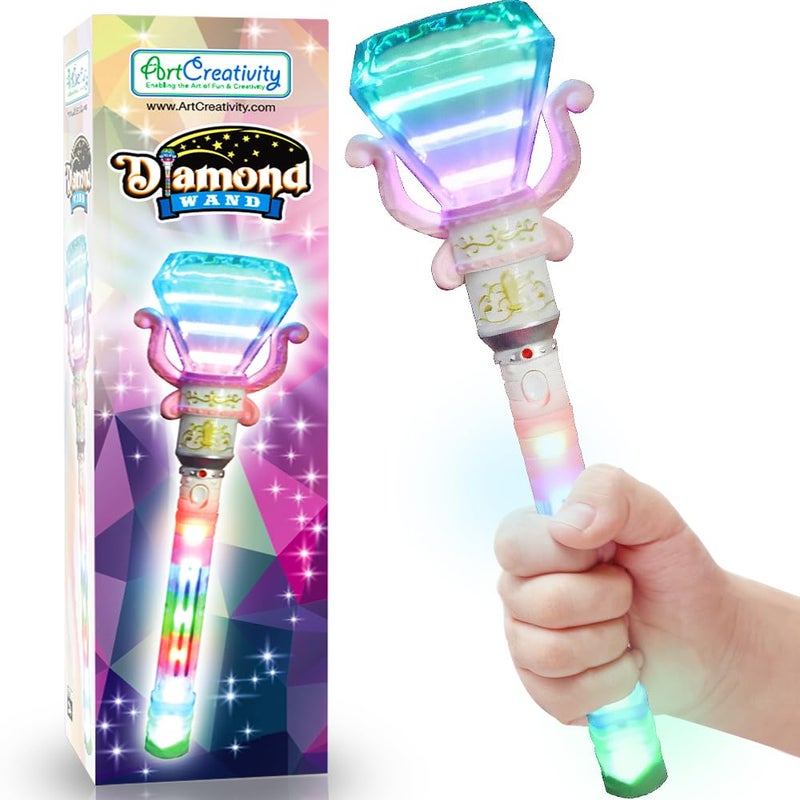 ArtCreativity Light Up Spinning Diamond Princess Wand for Kids - Fairy Wand with Spinning LEDs, Batteries Included - Light Up Wands for Girls and Boys, Perfect Pretend Play Toys - Image 1