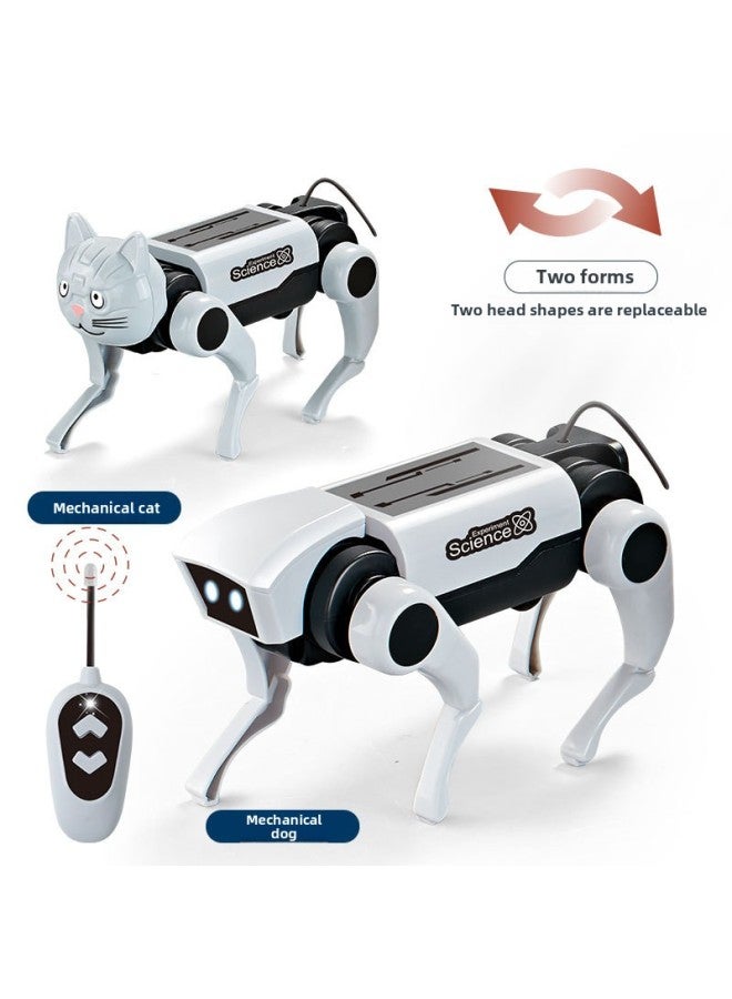 العلوم والتعليم الكلب الآلي الشمسي المصنوع يدويًا، لعبة التجربة العلمية المجمعة يدويًا، روبوت تفاعلي بين الوالدين والطفل بالجملة، اللون: إصدار التحكم عن بعد (قطة + كلب) - Image 1