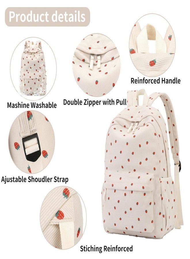Tanweibago Backpack for Girls Boy Teen Corduroy Bookbags Elementary Middle High School with Lunch Box Pencil Bag, Strawberry Beige, One Size, Backpack - Image 3