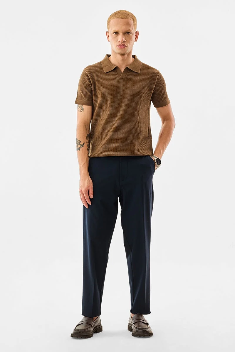 سنيتش Brown Textured Half Sleeve Regular Fit T-Shirt
