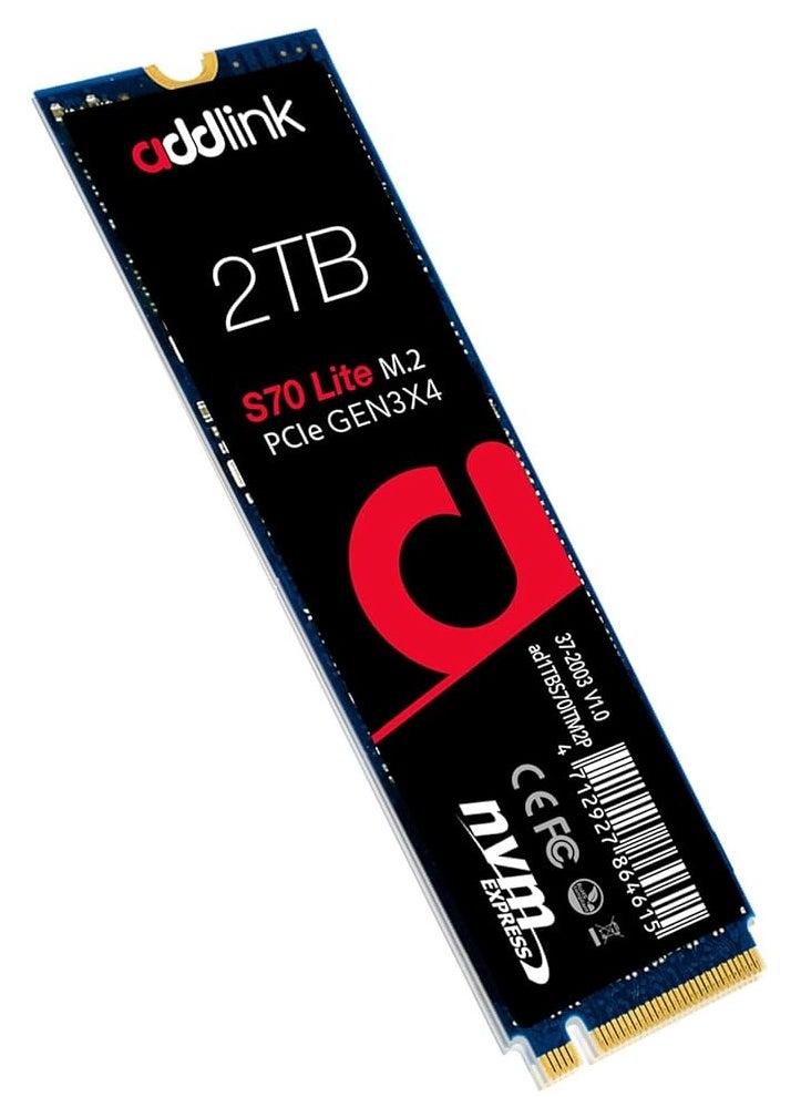 addlink S70 Lite 2TB Ultra Durability Gaming SSD Maximum Speed 3500 MB/s Internal Solid State Hard Drive - M.2 2280 PCIe 3.0 NVMe Gen3X4 3D NAND SSD AD2TBS70LTM2P  - Image 1