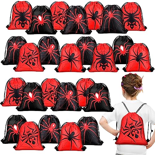 Lothee 30 Pcs Spider Drawstring Goodie Gift Bags Spider Party Favors Hero Birthday Party Decoration Supplies Spiderweb Candy Treat Bags - Image 1