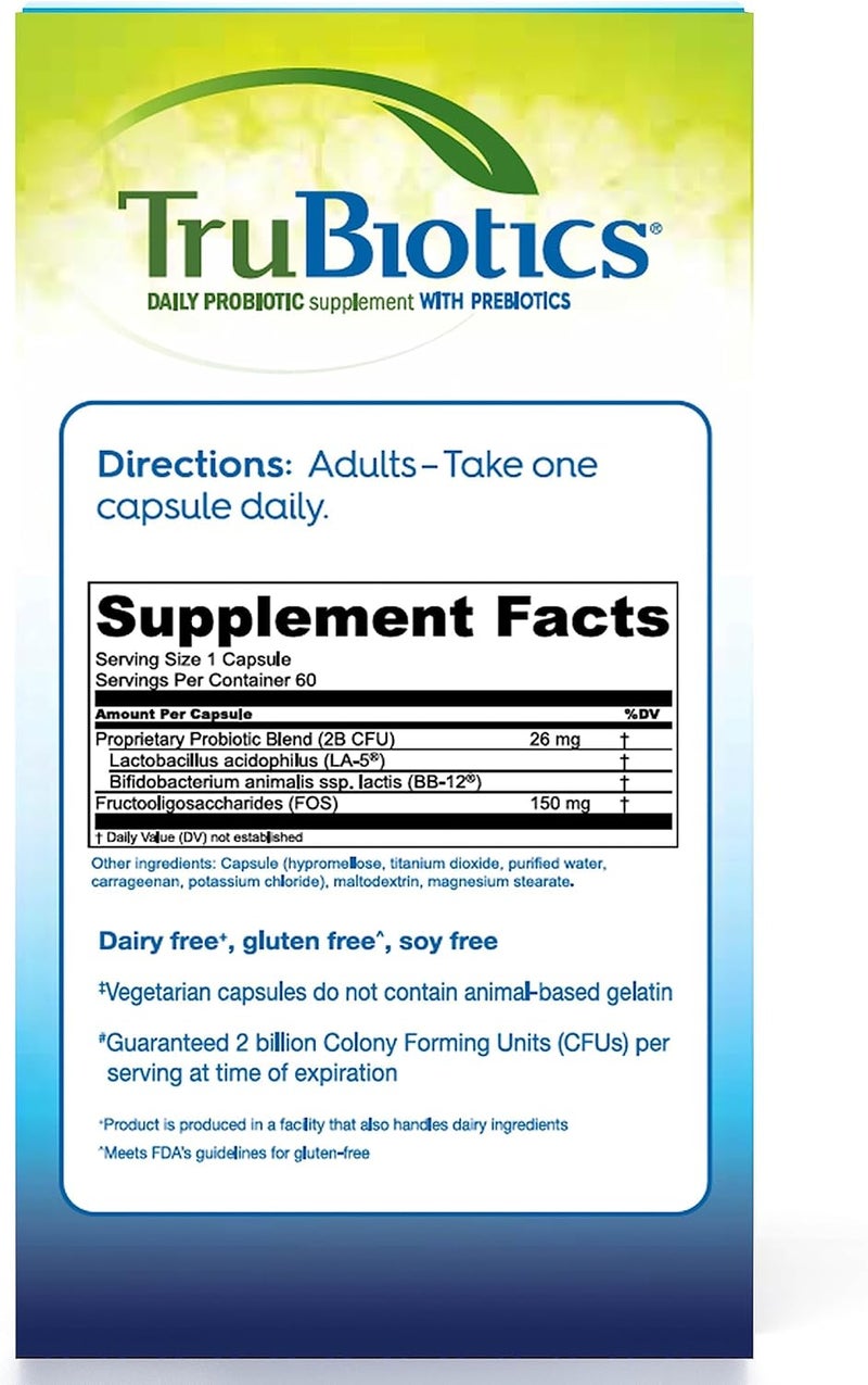 TruBiotics Probiotics for Digestive  Immune Health Supports Regularity  Helps Relieve Abdominal Discomfort Gas  Bloating 2 Clinically Studied Probiotic Strains Plus Prebiotics 60 Capsules - Image 5