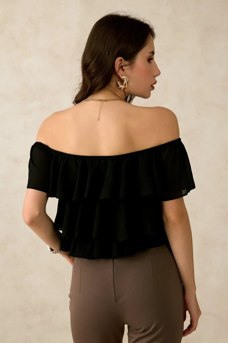 Virgio Georgette Off-Shoulder Vacation Crop Tops for Women