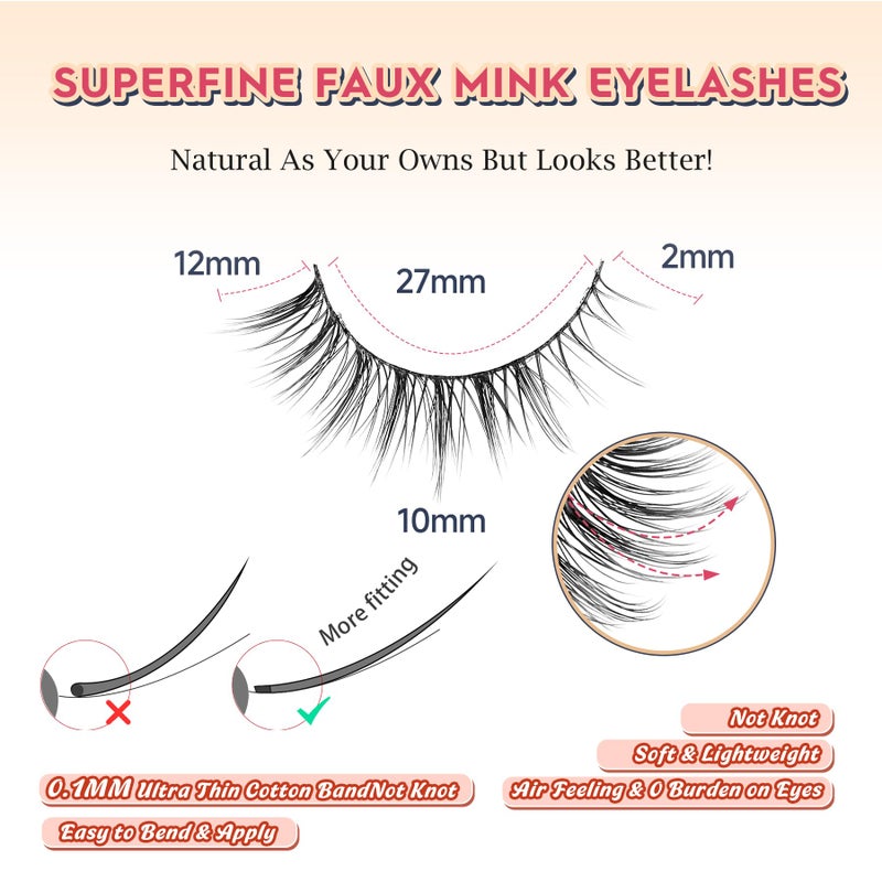 Siligli Natural Lashes Wispy Eyelashes Natural Look Short Lashes Pack 12mm Eyelashes C Curl False Lashes Thinner Band 3D Volume Fake Eyelashes 7 Pair Siligli - Image 2