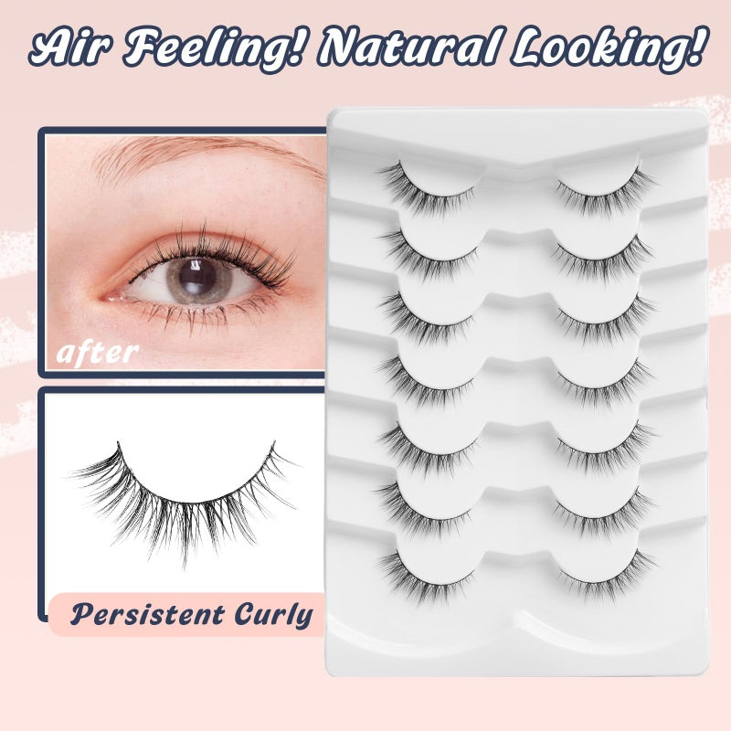 Siligli Natural Lashes Wispy Eyelashes Natural Look Short Lashes Pack 12mm Eyelashes C Curl False Lashes Thinner Band 3D Volume Fake Eyelashes 7 Pair Siligli - Image 4