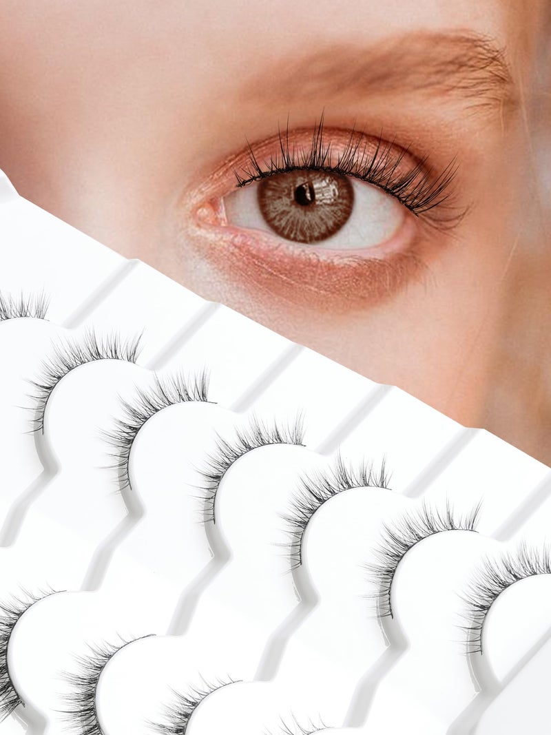 Siligli Natural Lashes Wispy Eyelashes Natural Look Short Lashes Pack 12mm Eyelashes C Curl False Lashes Thinner Band 3D Volume Fake Eyelashes 7 Pair Siligli - Image 1