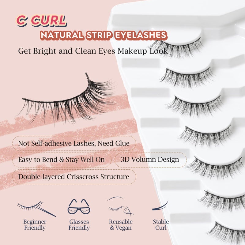 Siligli Natural Lashes Wispy Eyelashes Natural Look Short Lashes Pack 12mm Eyelashes C Curl False Lashes Thinner Band 3D Volume Fake Eyelashes 7 Pair Siligli - Image 3
