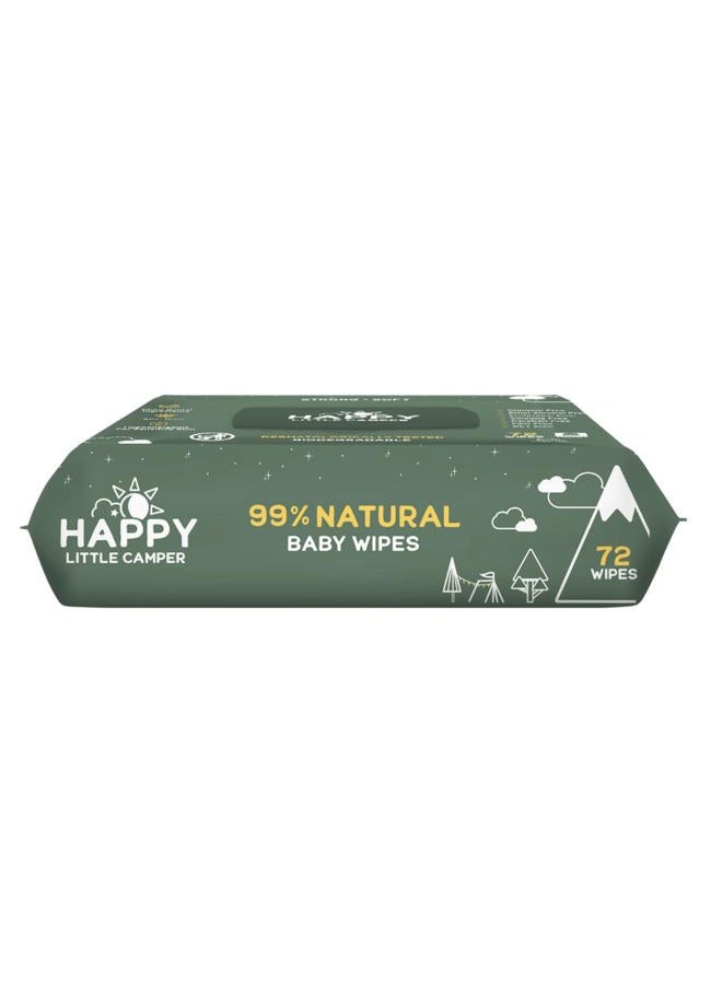 Happy Little Camper Natural Baby Wipes Unscented - Hypoallergenic & Chlorine-Free Wet Wipes with Aloe Vera, Chamomile and Pomegranate Extract - Gentle on Sensitive Skin - 72 Count  - Image 1