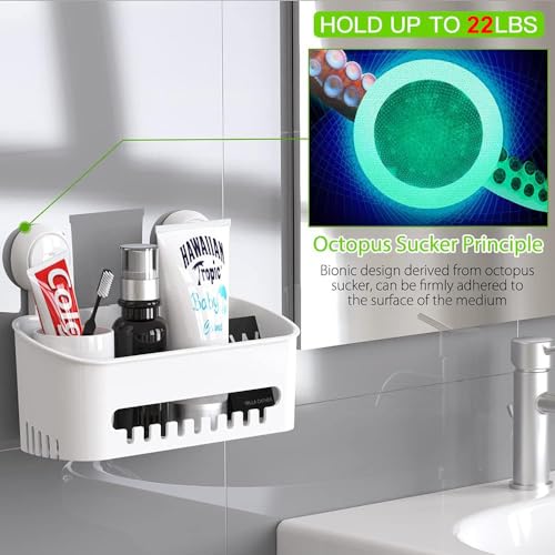 LUXEAR Shower Caddy Suction Cup NO-Drilling Removable Shower Shelf Powerful Heavy Duty Hold up to 22lbs, Waterproof Storage Basket for Shampoo & Toiletries Bathroom & Kitchen Caddy Organizer - Image 2