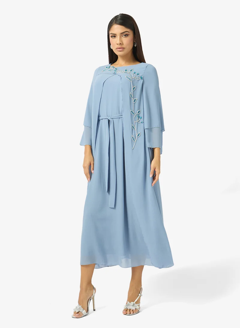 Khizana Embellished Cape Sleeve Dress