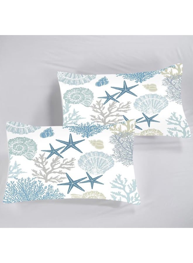 FUYEUN Coastal Comforter Set Full Size Beach Nautical Bedding for Kids Teens Men Women Shell Coral Starfish Ocean Quilt Bedroom Decor 1 Comforter 2 Pillowcases - Image 4
