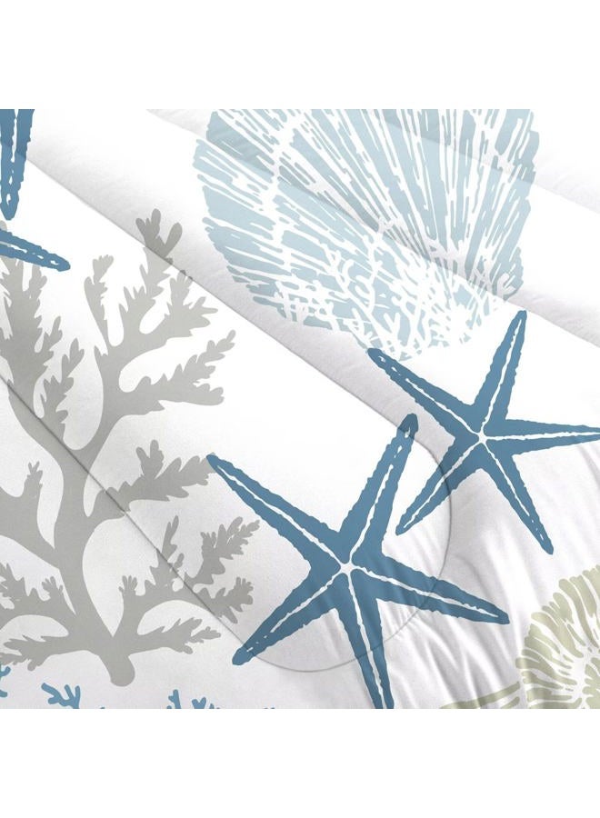 FUYEUN Coastal Comforter Set Full Size Beach Nautical Bedding for Kids Teens Men Women Shell Coral Starfish Ocean Quilt Bedroom Decor 1 Comforter 2 Pillowcases - Image 5