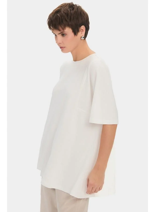 JUNE June Women 100% Cotton Oversize/loose Fit Crew Neck Flowy Tshirt White