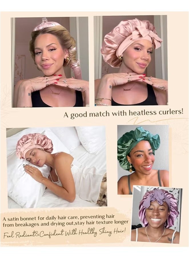 Double Layer Satin Bonnet Silk Bonnet, Curly Hair Hair Silk Hair Wrap for Sleeping Night Sleep Cap, Satin Silk Bonnet Lined Hair Bonne Tie Band Bonnets (Pale Pink) - Image 5