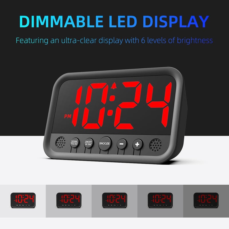 XUANZIT Small LED Digital Clock for Bedroom, Loud Alarm Clock for Heavy Sleepers Adults, Teens | Plug-In Electric Desk Clock | Simple Bedside Nightstand Clock with Adjustable Volume/Brightness/Snooze â€“ Red - Image 3