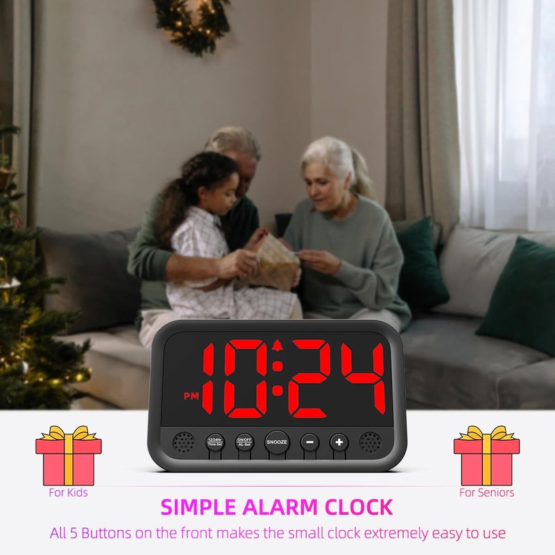 XUANZIT Small LED Digital Clock for Bedroom, Loud Alarm Clock for Heavy Sleepers Adults, Teens | Plug-In Electric Desk Clock | Simple Bedside Nightstand Clock with Adjustable Volume/Brightness/Snooze â€“ Red - Image 5