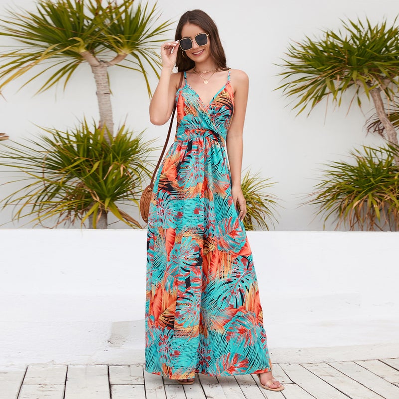 2025 Women's Bohemian Floral Print Long V-Neck Strap Dress - Image 4