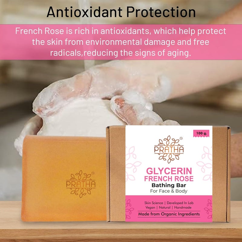 Pratha Natural Glycerin Herbal French Rose Soap 100gm Moisturizing and Gentle Cleansing with a Delicate Floral Scent Pack of 2 - Image 4