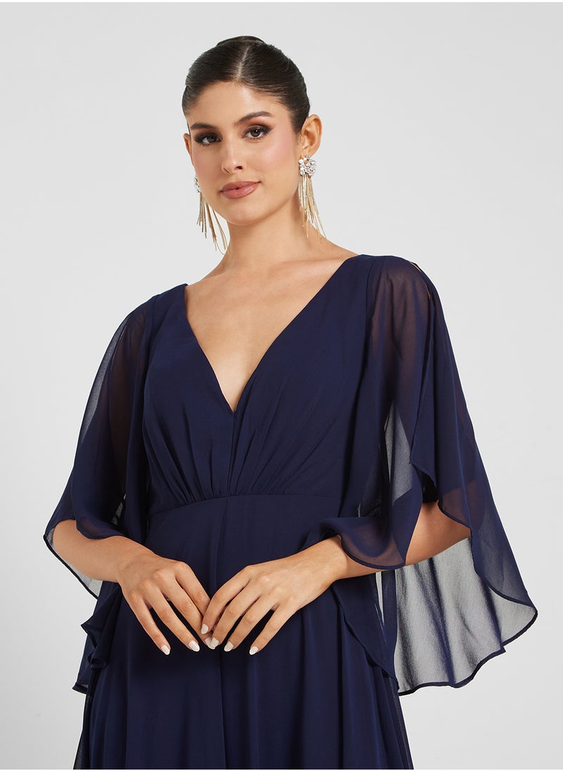 Little Mistress - Chiffon Open Split Sleeve V-Neck  Dress - Image 1
